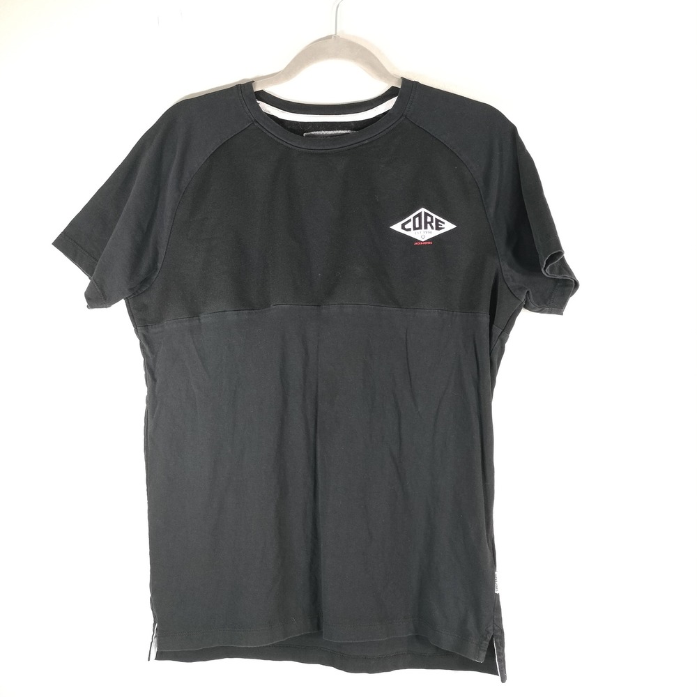 Jack & Jones Core Mens Slim Fit Crew Neck T-Shirt Black Logo Graphic Size M